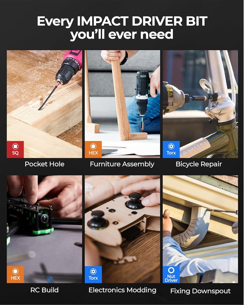 toolant Impact Driver Bit Set,52-Piece S2 Steel Screwdriver Bit Set,Hex,Torx,Phillips,Slotted,Square Bits and Nut Driver with Case - Image 3